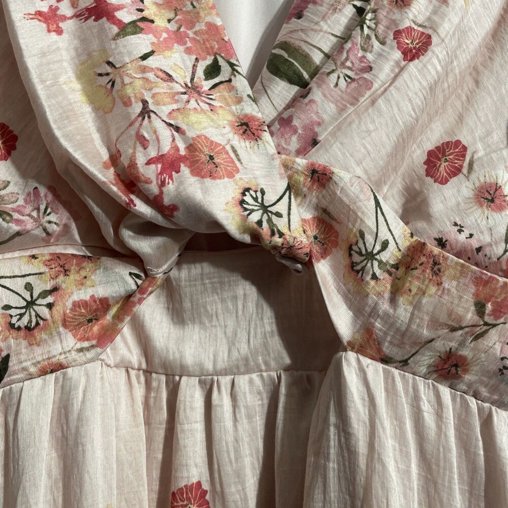 Taylor Pink Floral Puff Sleeve Dress Womens Size 14 V Neck Pockets Lined NWT - Picture 4 of 15